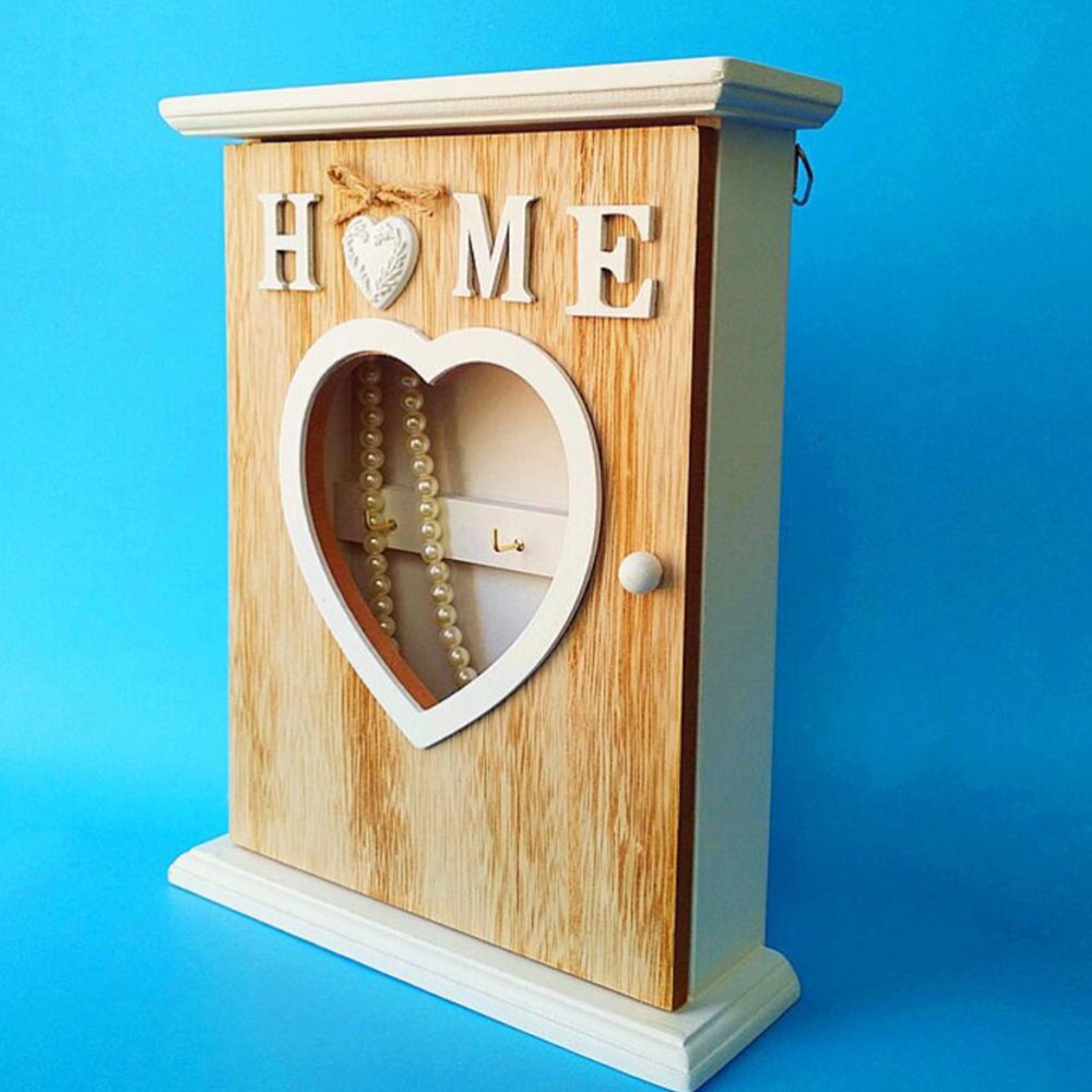 1pc Key Box European Style Wall Mounted Wooden Key Case Key Holder Hanging Hook Jewelry Organizer for Home