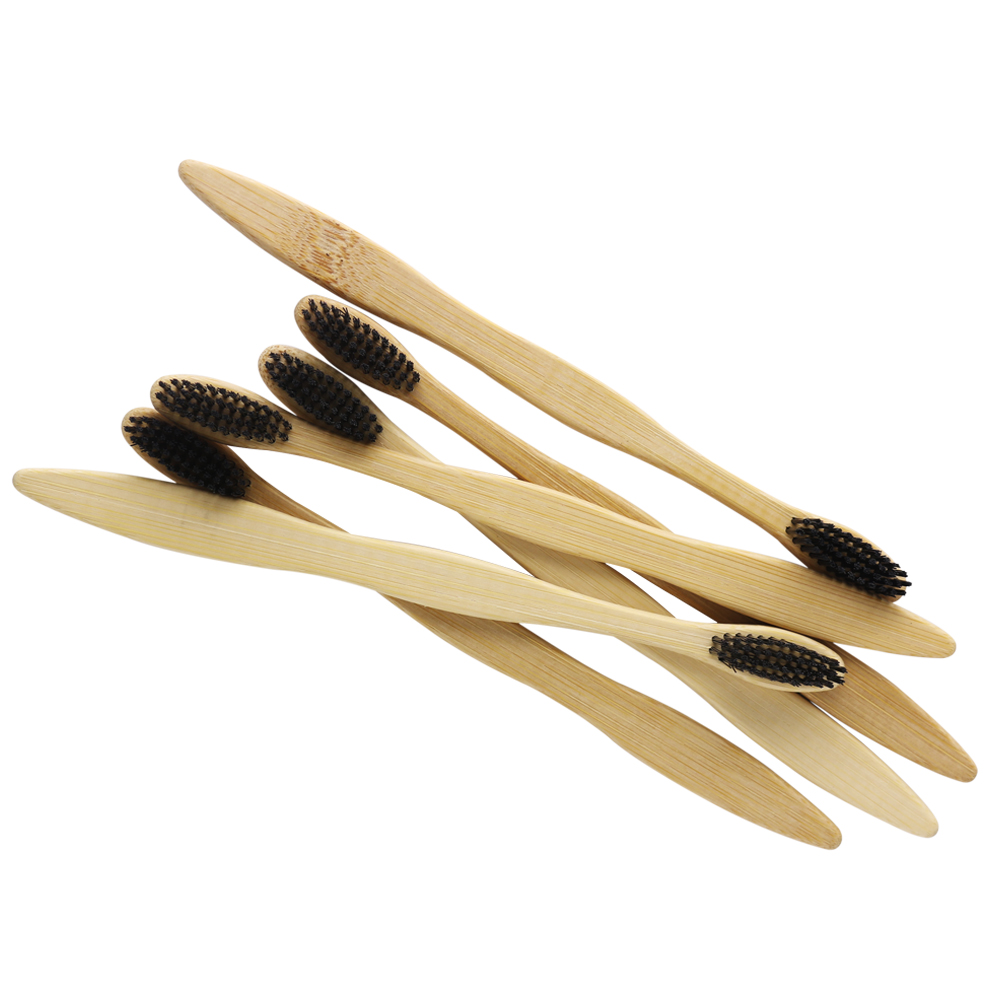8 stycken svart 100%  bambu tandborste trä tandborste hård tandborste hårt borst handtag i trä