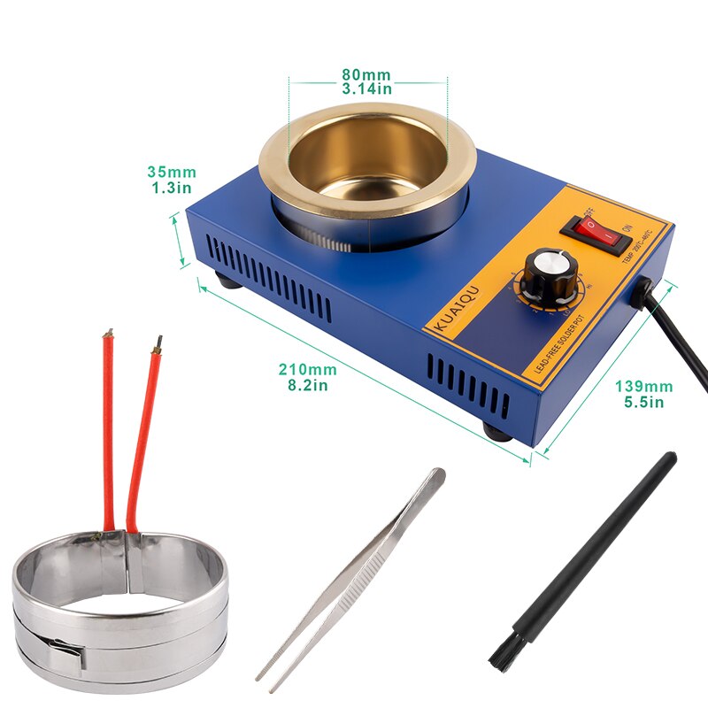 300W Solder Pot Tin Melting Furnace Thermoregulation Soldering Desoldering Bath 200~480℃ Free Heating Element And Cleaning Tools: 250W-SET A