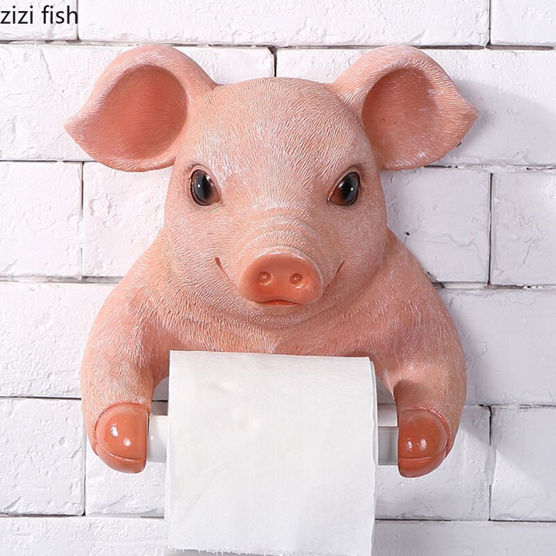 Pink Pig Roll Holders Bathroom Resin Pig Towel Holder Paper Towel Dispenser Toilet Modern Bathroom Shelf Holder Punch Free Hook