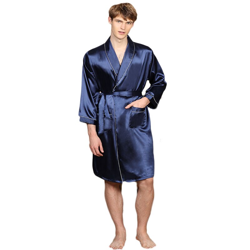 Zomer Mode Mannen Gewaad Effen Kleur Zijde Badjas Dunne Lange Mouwen Robes Pyjama Homewear Kleding Grote Maat M-5XL