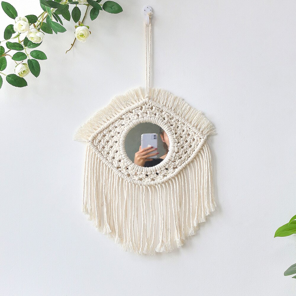 Miroir mural rond en macramé, tissé à la main, style Boho, décoration de maison, chambre à coucher, décoration de salon: s25-Demon Eye