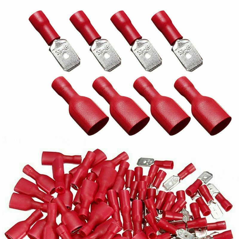 100 Stuks (50Pairs) 6.3Mm Rode Spade Vrouwelijke & Mannelijke Koude Presed Geïsoleerde Crimp Terminals Elektrische Draad Connectors Kit