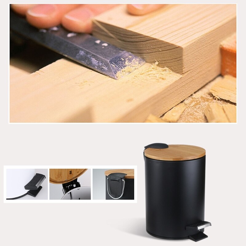 3L Bamboo Flip Step Trash Can Garbage Bin Rubbish Waste Container Organizer Bathroom Kitchen Living Room Office Decoration