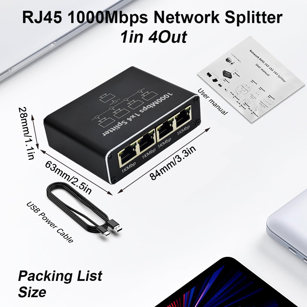 100/1000 Mbit/s Ethernet-Netzwerk-Splitter 1 bis 2/4 RJ45-Verteiler Internet-Verteiler-Hub für Router Computer Digitale Fernseher