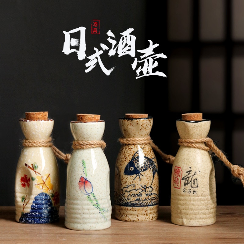 Japansk årgang keramisk sake separator hvit gul vin sprit brennevin gryte flagon husholdning håndlaget vintøy
