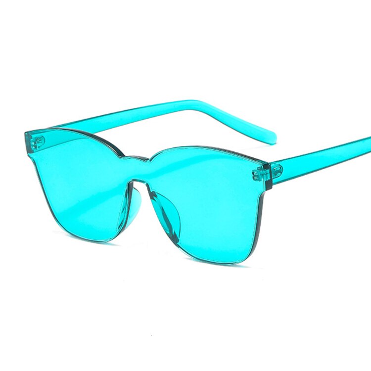 Vierkante zonnebril zonder montuur voor dames, luxe merkbrillen, snoepkleurige spiegel oculos de sol: Blauwgroen