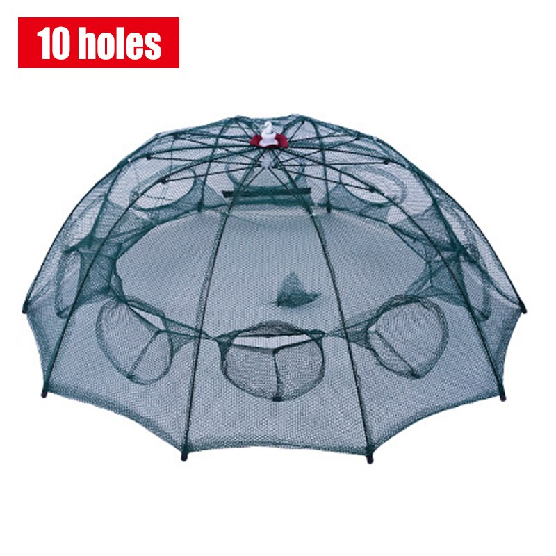 Holes Folded Portable Hexagon Fishing Net Crayfish Fish Automatic Trap For Crayfish Shrimp Carp Catcher Cages Mesh Nets X88G: 10 holes