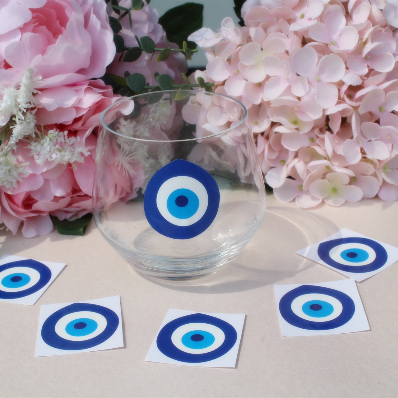 Blue Evil eyes stickers bachelorette party Tea Cups good eye vinyl decal Wine glass decorations