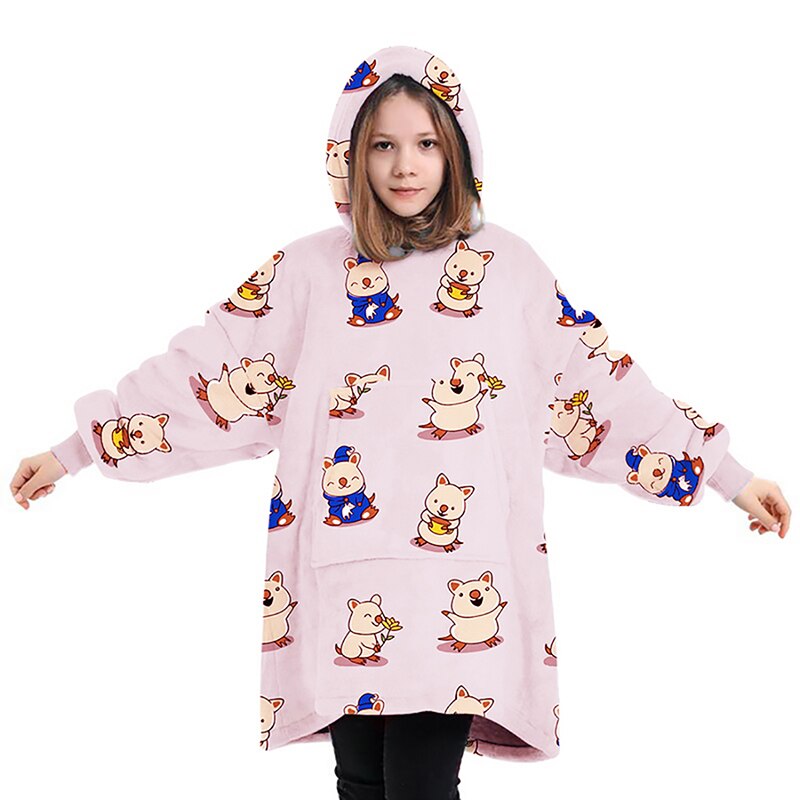 CYSINCOS enfants hiver TV poche à capuche couvertures enfants peignoir canapé confortable couverture sweat en peluche couvertures outwear