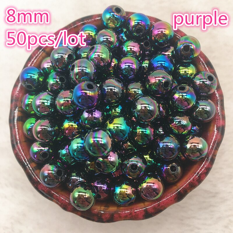 50 stuks 8mm AB Kleur Ronde Acryl Kraal Losse Spacer Kralen Voor Sieraden Maken DIY Armband: 02