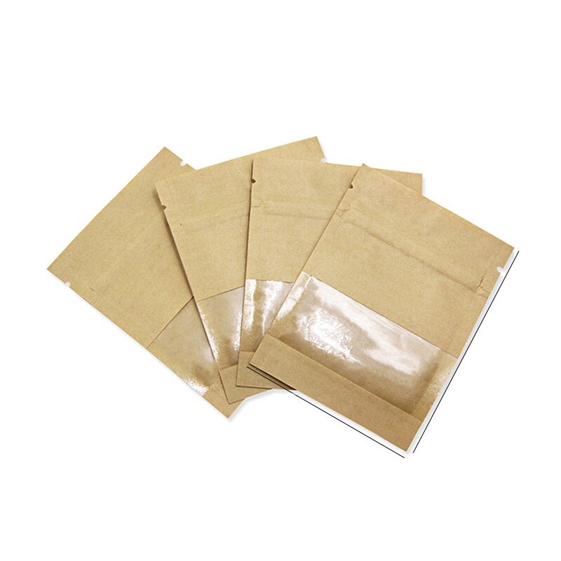 20Pcs Brown Kraft Paper Bag Window Zip lock Empty Dried Food Fruit package Self Sealing Zipper Stand up Bags: 9x13cm / Khaki