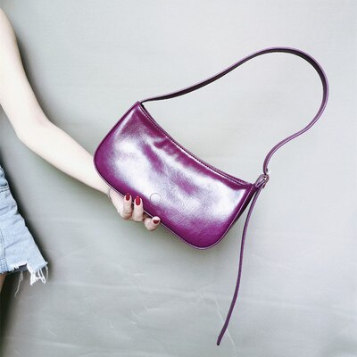 Einfache Retro Schulter Tasche Frauen Vintage Solide PU Weiche Kleine Tote Grün Baguette Handtasche Damen Schwarz Geldbörse Lässig: purple