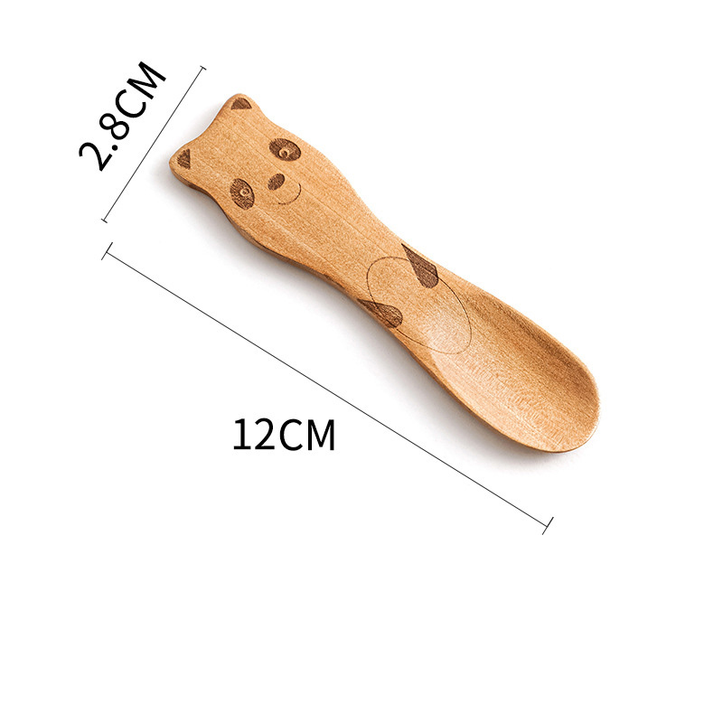 Cuillère en bois pour enfants, dessin animé mignon cuillère à café thé soupe cuillères à remuer Dessert couverts à miel outils de cuisine de Style japonais vaisselle: Style C