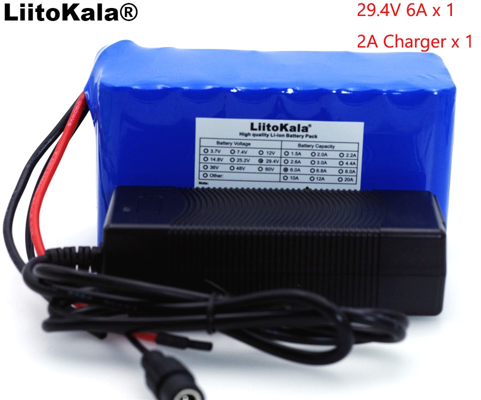 Liitokala 24 V 6Ah 7S3P 18650 Bms Cyclomotor Elektrische Fiets Batterij 29.4 V 6000 Mah/Elektrische/Li-Ion Batterij + Lader 29.4 V 2A