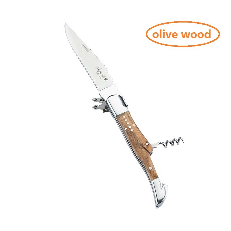 Laguiole saca-rolhas abridor de vinho faca punho de madeira sommelier cerveja pode abridores de garrafa folha de aço inoxidável cortador utensílios de cozinha: Olive Wood