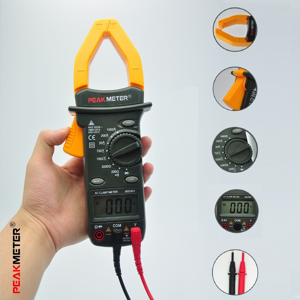 PEAK METER MS2001 Auto Range DC AC Digital Clamp Meter Frequency Test Backlight