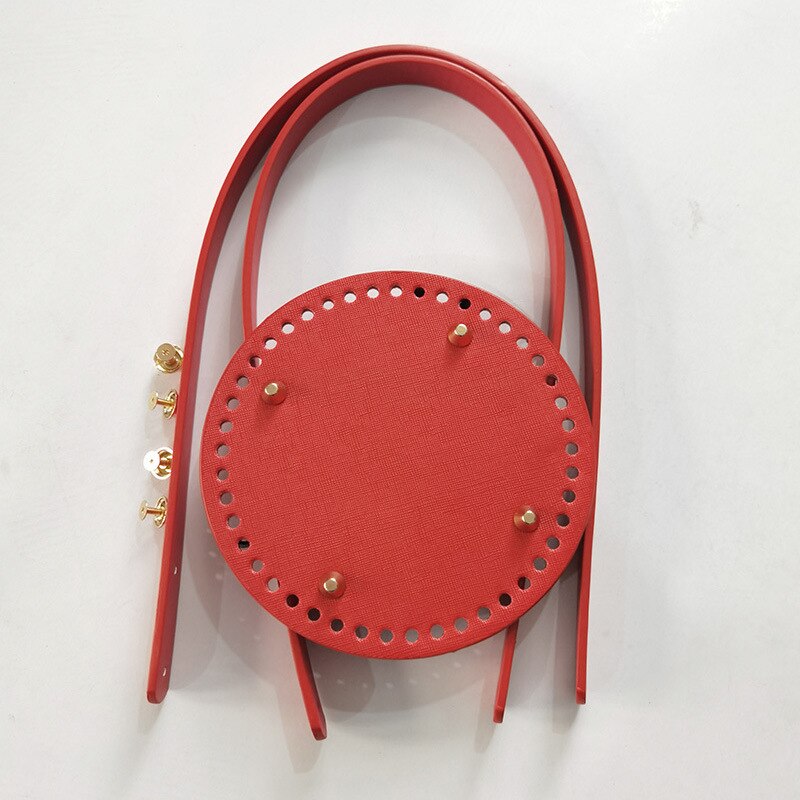 Leather DIY Hand Bag Kit Bags Accessories Bottom With Holes Rivet For Knitting Bag Handbag DIY Bag Base Strap Homemade: Red 15cm Round