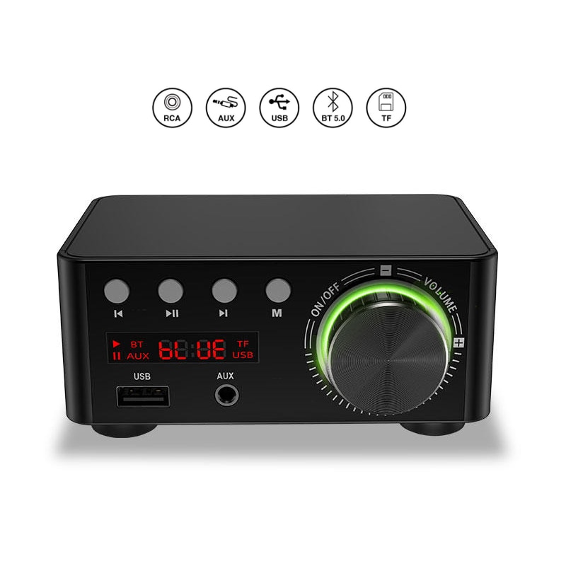 TPA3116 Class D bluetooth 5.0 HIFI 2x50W Stereo Amplifier Support USB TF Card RCA AUX USB Stick: Black