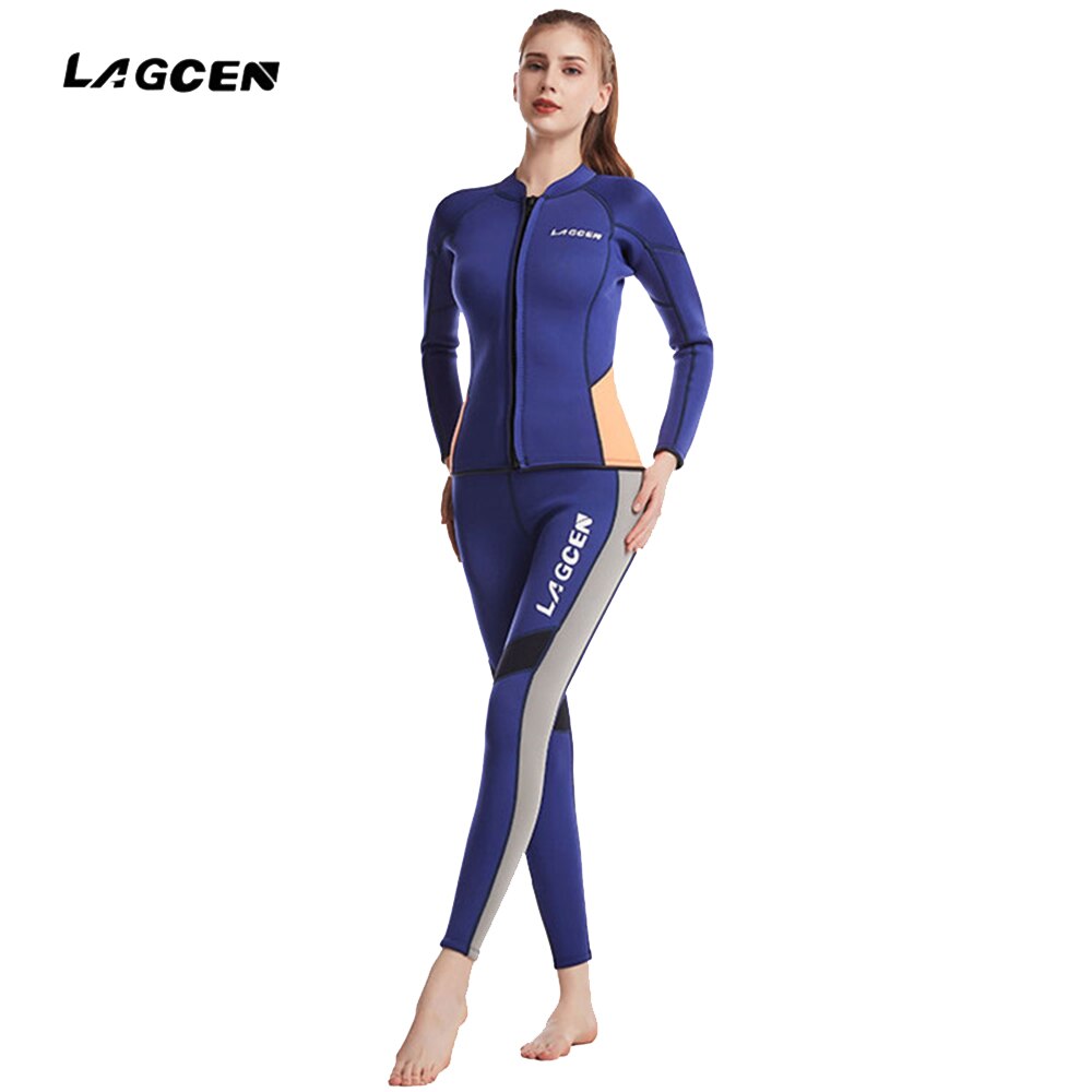 Traje de neopreno de manga larga para mujer, traje de buceo de 2,5 MM, conjunto de 2 piezas para surf y esnórquel, cálido y frío: Blue / XXL
