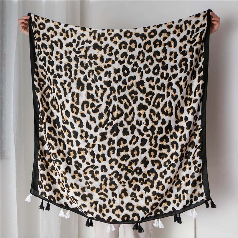 180*90cm kvinder tørret tørklæde i leopardprint blød temmelig stor leopard stjal tynd bomuld varm nok store sjaler cachecol wraps: Hvid