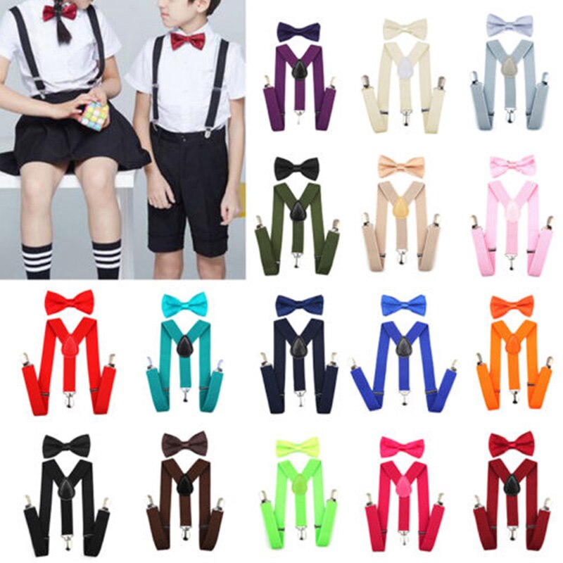 Kids Suspenders with Bowtie Ties Accessories Children Bow Tie Set Boys Braces Girls Adjustable Suspenders Baby Wedding
