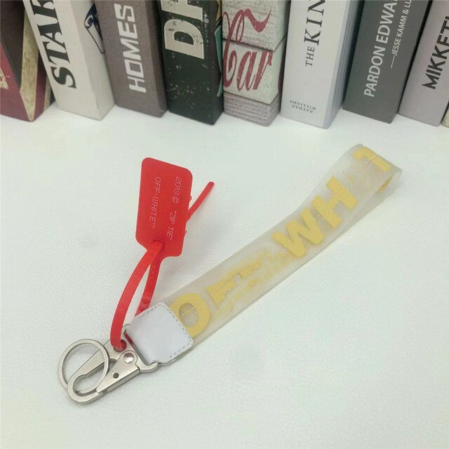 Off White Keychain Transparent PVC Jelly Letter Key Ring Jeans Waist Bag Mobile Phone Case Bag Camera Bag Pendant Key Chains: Champagne