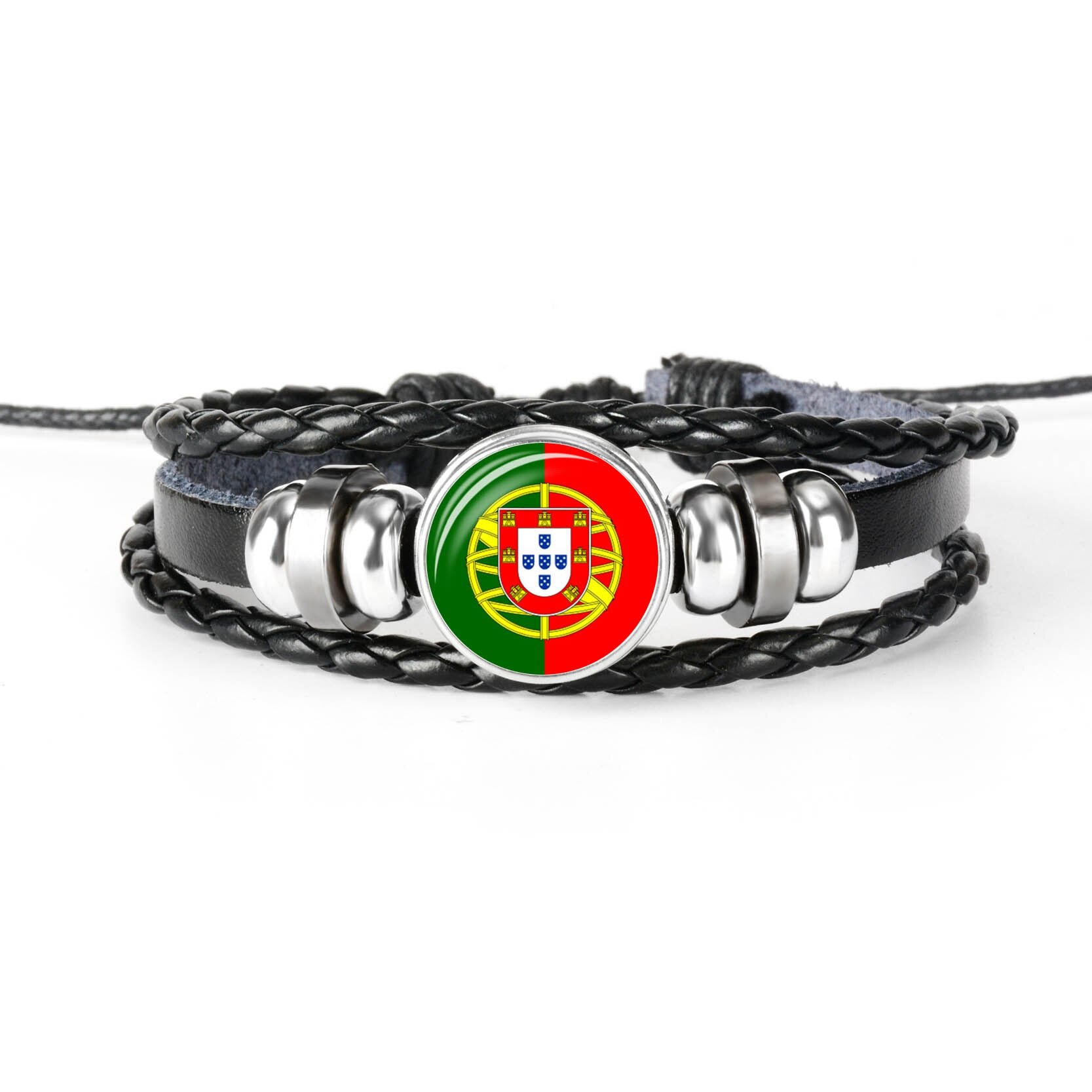 Pulsera de cuero hecha a mano para hombres y mujeres, brazalete con de la bandera de Rusia, con cabujones de cristal, de joyería,: PORTUGAL