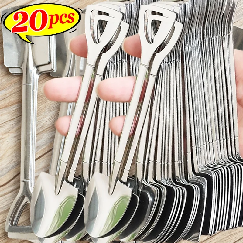 20/2x cucharas de pala de acero inoxidable, Mini cucharadita de café dorada y plateada, cuchara de postre para helado de fruta, juego de vajilla de cocina