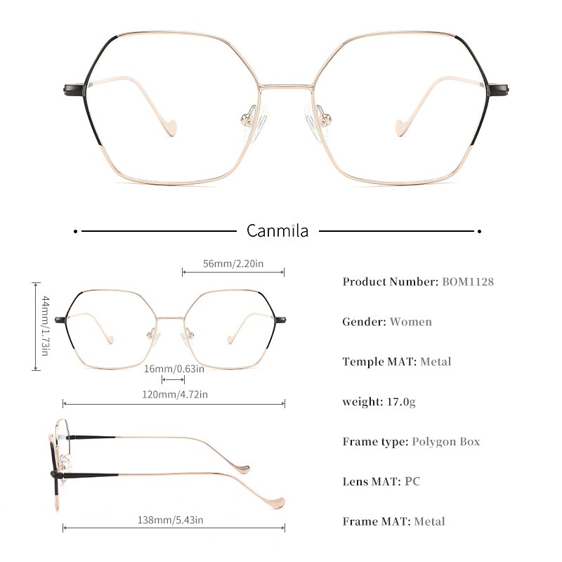 Montura de gafas grandes ultraligeras de lujo para mujer, anteojos ópticos de Metal Vintage con prescripción de miopía, polígono, Canmila BOM1128