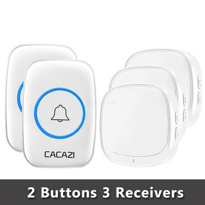 Cacazi Usb Draadloze Deurbel 60 Chimes 5 Level 150M Bereik Deur Bellen Bell Waterdicht Batterij Knop Usb Plug led Ontvanger: W 2Button 3Receiver