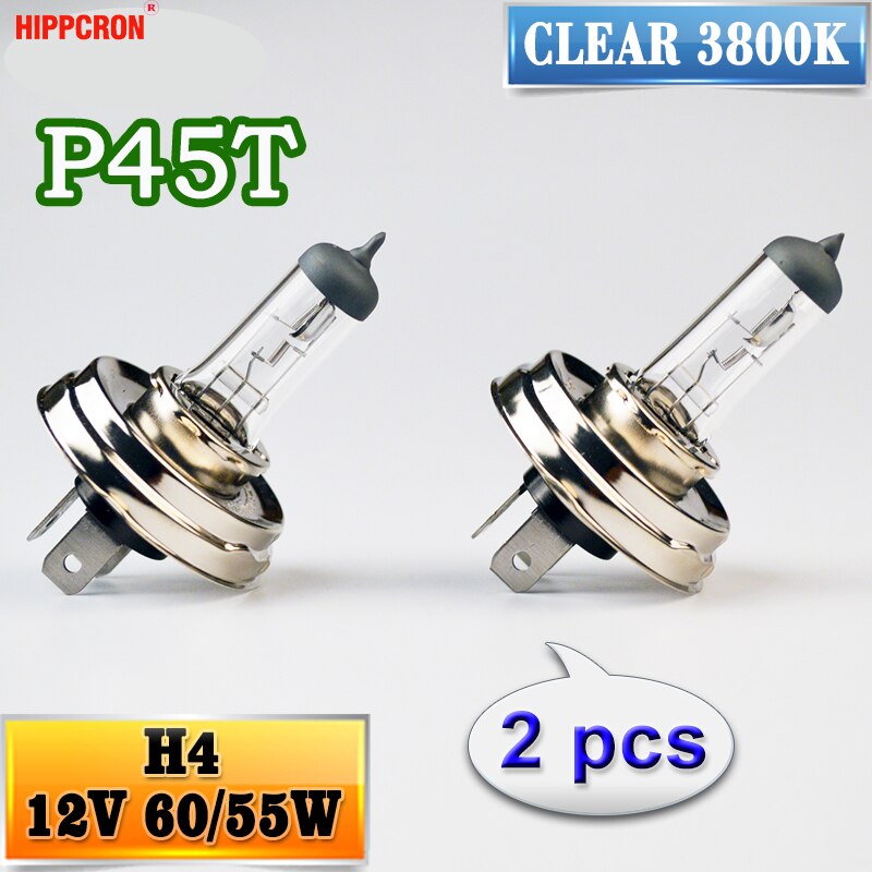 hippcron H4 P45T 12V 60/55W 2 PCS(1 Pair) Clear Glass 3800K HeadLights Car Bulbs Halogen Lamps