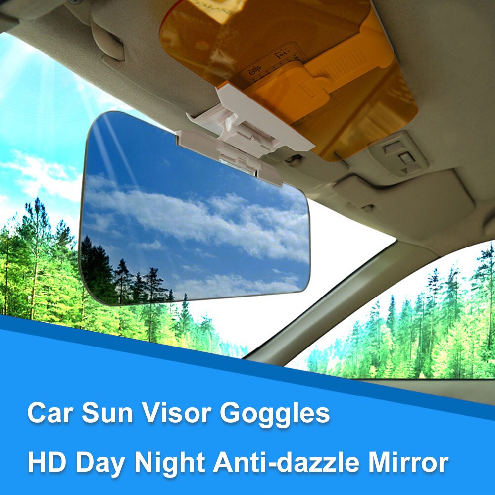 KKmoon 2 in 1 HD Auto Zonneklep Goggles Voor Driver Dag & Night Anti-dazzle UV Fold Flip Down Spiegel Zonnekleppen Auto Clear View