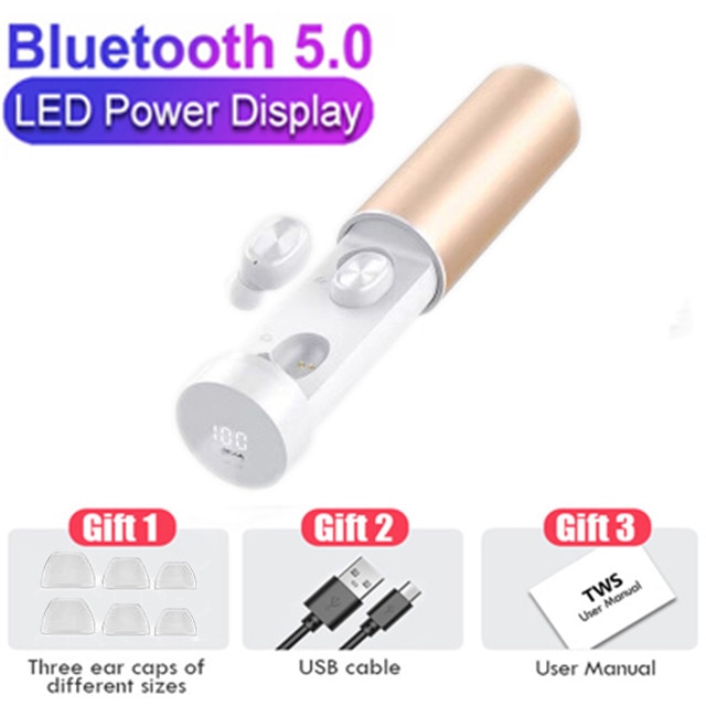 B9 TWS Bluetooth écouteur sans fil casque étanche écouteurs LED affichage HIFI Sport Heasets avec micro jeu musique: b9 gold