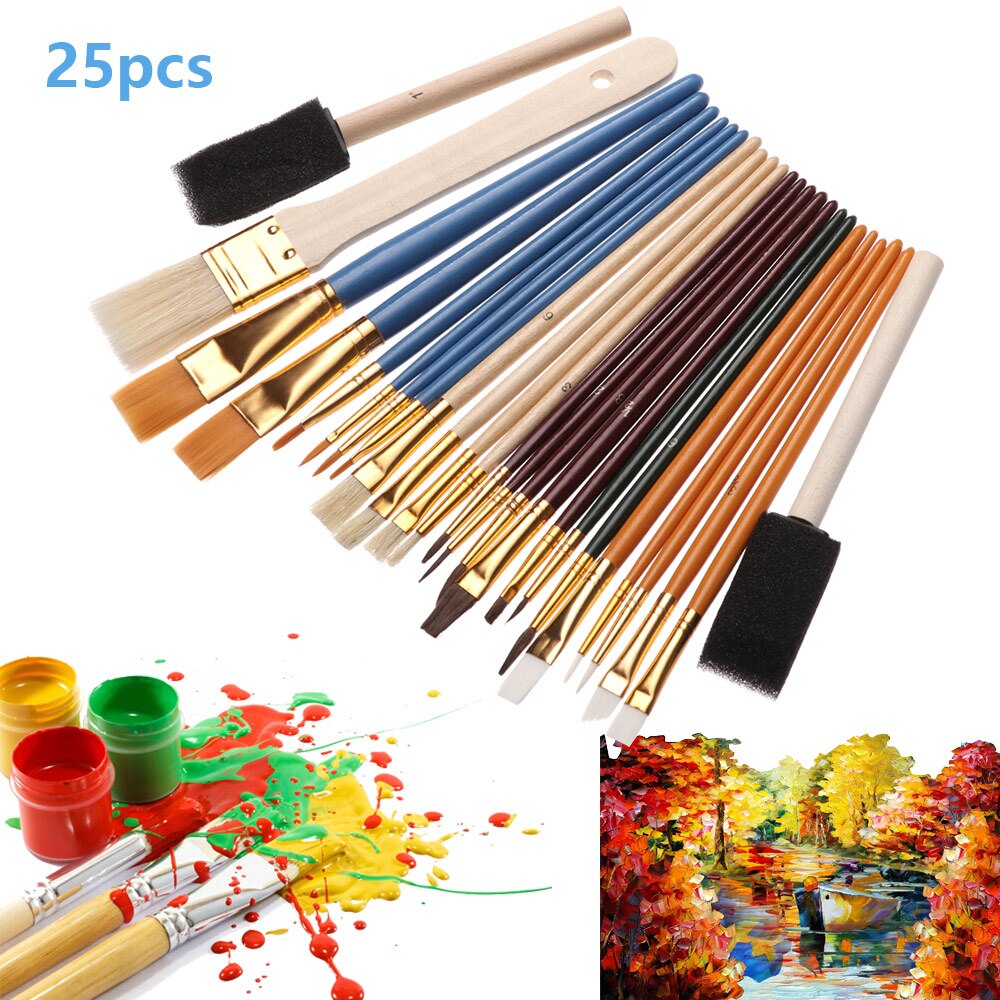 Painting Brushes Set 25Pcs Artico Artist Paint Acrylic Oil Watercolor Pen Artist Tool Kids Drawing Nylon Hair Craft