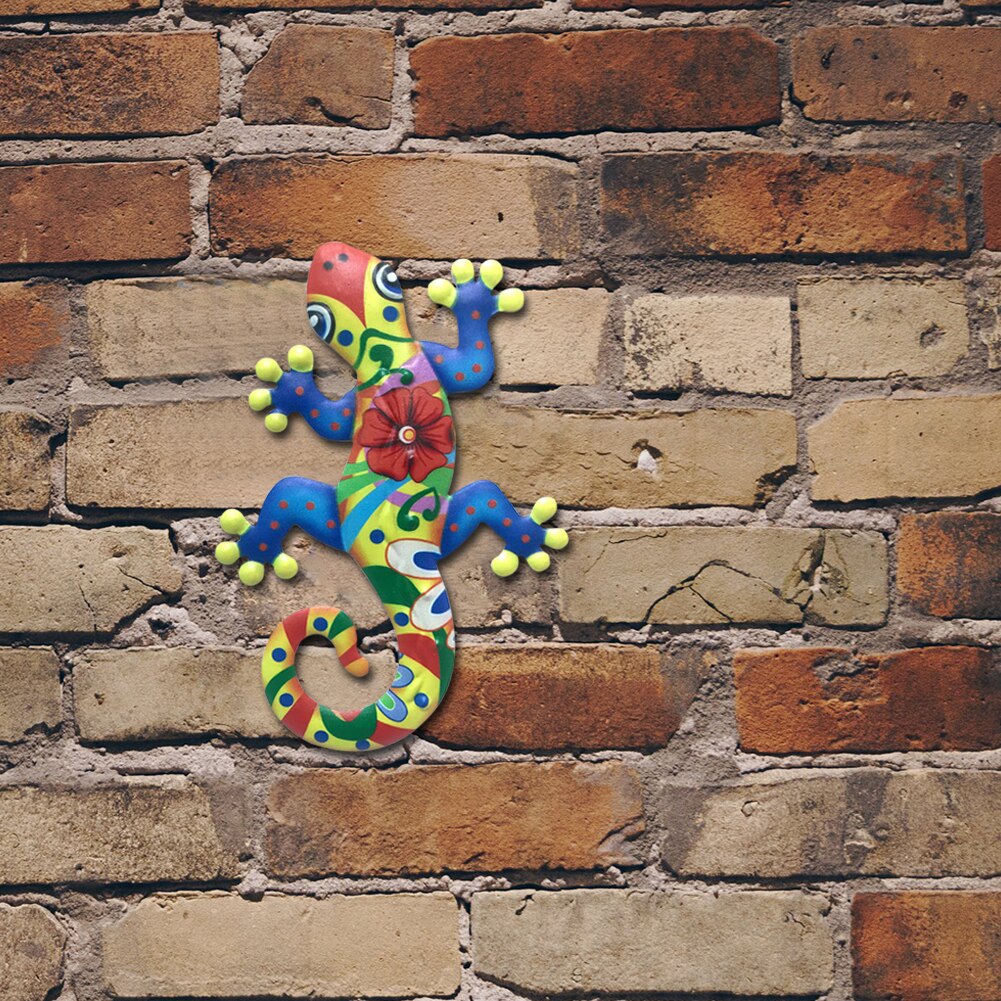 Gecko – décoration d&#39;extérieur en fer, Sculpture de lézard en métal suspendu pour Patio, décorations d&#39;extérieur en métal pour clôture murale de Patio