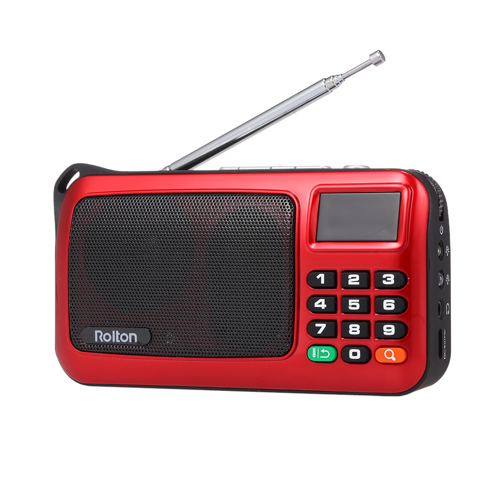 Rolton W405 Portable Mini FM Radio PC Speaker Music Player USB TF Card with LED Display HiFi Stereo Receiver Digital FM Radio: Red