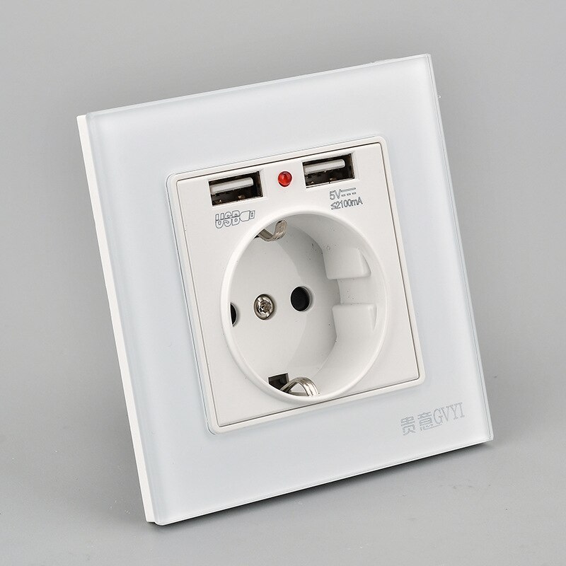 Smart Outlet Dual USB Port Wall Socket Charger Adapter EU Standard Electrical Plug Socket 16A Power Wall Outlet: White Color