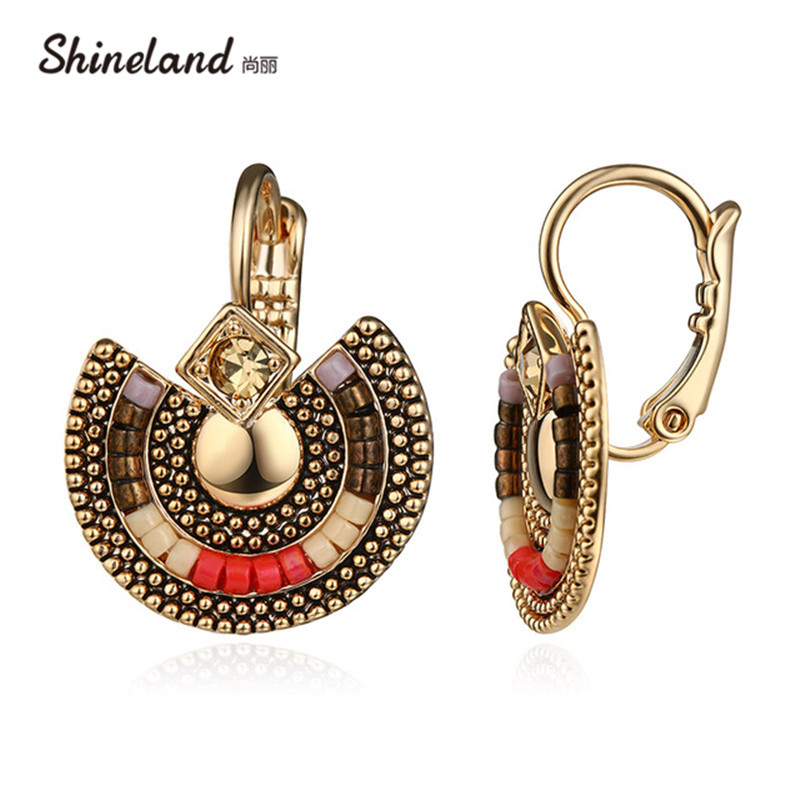 Shineland Bohemia Vintage plata antigua dorada-cristales de estrás cuentas pendientes de clip llamativos joyas étnicas al por mayor