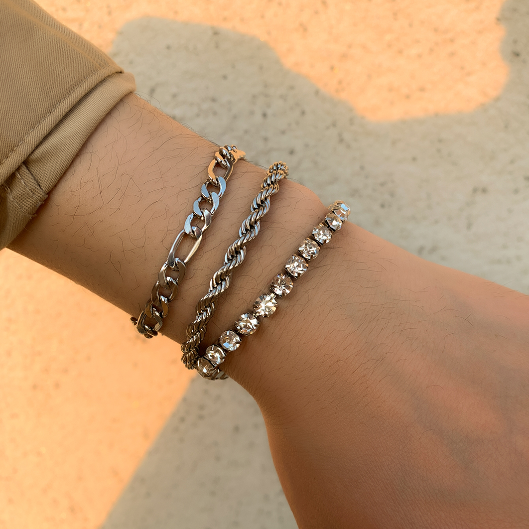 4 Stks/set Luxe Shiny Rhinestone Armbanden Set Bangle Vrouwen Mannen Verstelbare Clear Crystal Chunky Link Charm Armband Hand Sieraden: Champagne goud