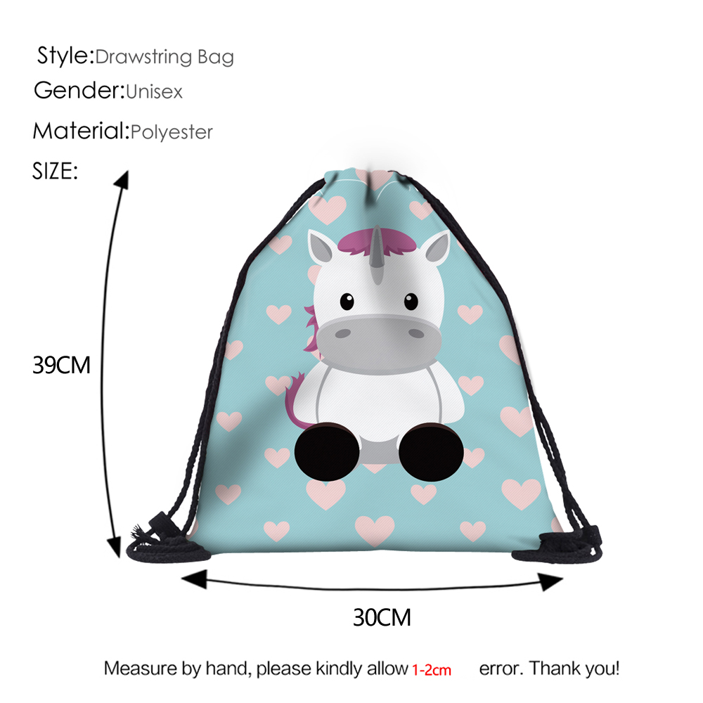 Deanfun Unicorn Drawstring Bags 3D Printed Cute Girls School Bags 60062