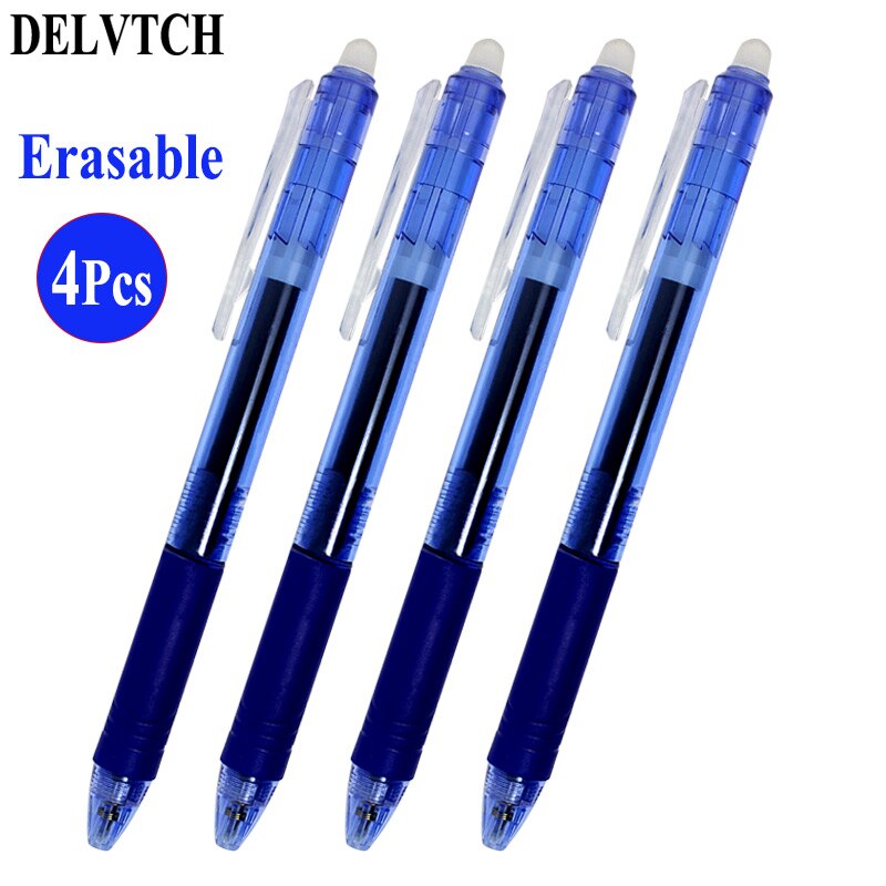 DELVTCH 4pcs/set 0.5mm Magic Erasable Pen Retractable Button Slide Press Gel Pen Red/Blue/Black/Green Ink Office School Writing: 4pcs Blue Ink