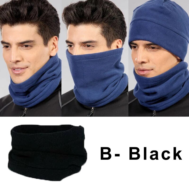 Waterproof Cotton Snood Men Outdoor Winter Thermal Warm Hiking Skiing Scarves Windproof Neck Warmer Camping Cycling Scarf Women: B- Black