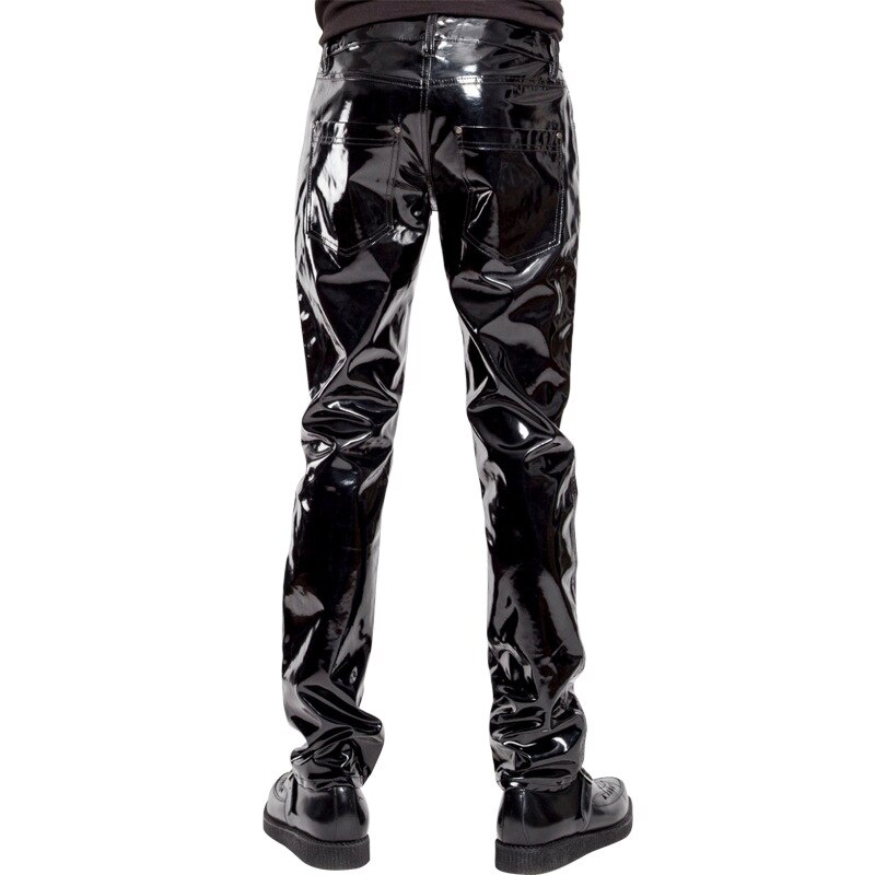 Pantalones para hombre, pantalones pitillo de charol especial, ropa de rendimiento, pantalones modernos para motocicleta, mallas casuales para club nocturno