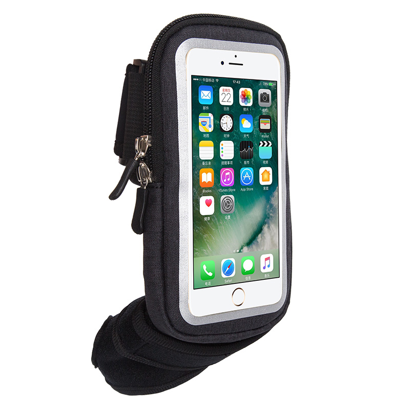 Haissky Cycling Wrist Bag Running Armband Touch Screen Cell Phone Case On Hand Outdoor Sports Gym Belt Bags Wallet Storage Pouch: Black