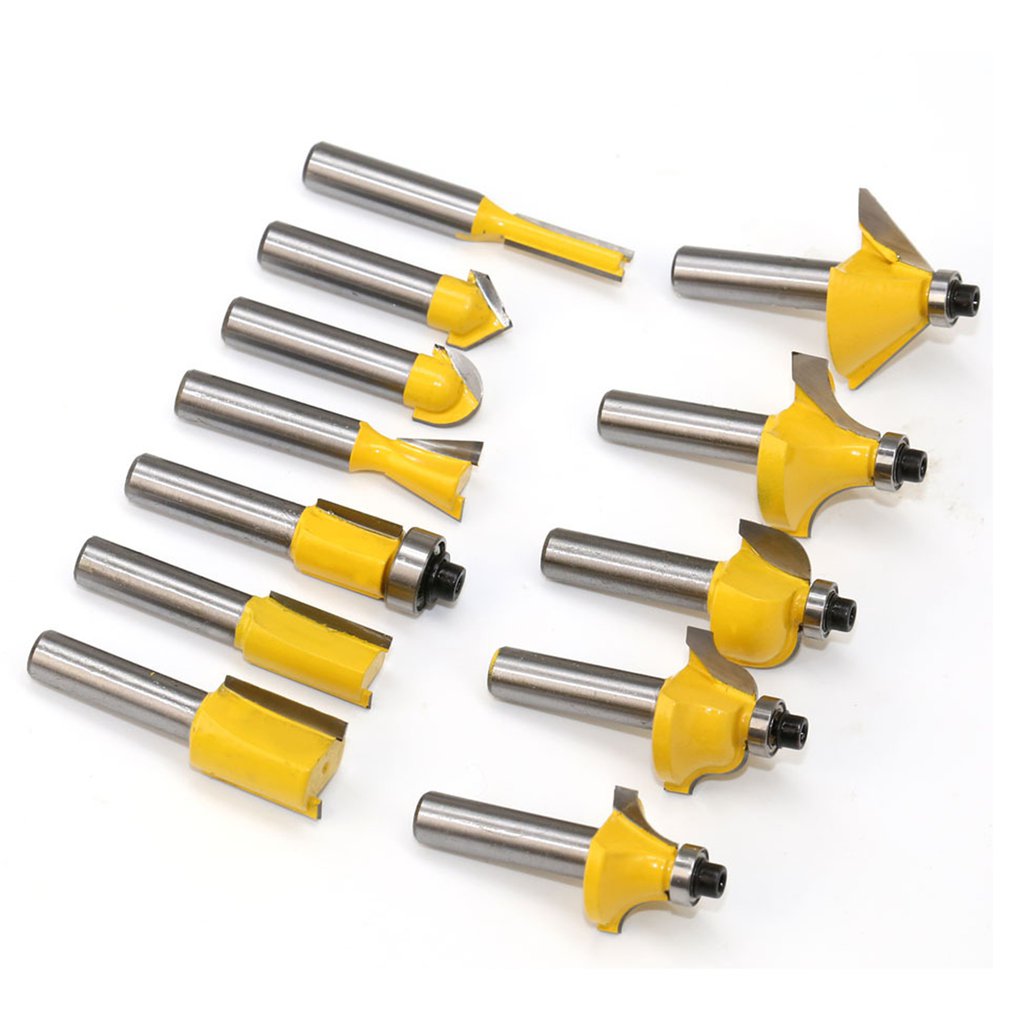 12Pcs/set Milling Cutter Router Bit Set 8Mm Wood Cutter Carbide Shank Mill Woodworking Trimming Engraving Carving Cutting Tool