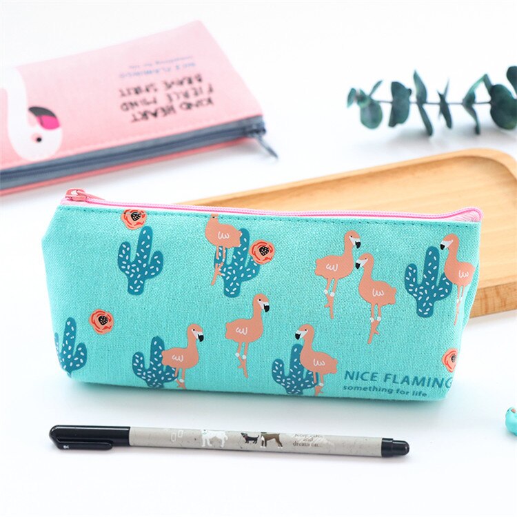 Kawaii dessin animé oiseau flamant rose Cactus toile crayon sac papeterie rangement organisateur sac fournitures scolaires étudiant prix