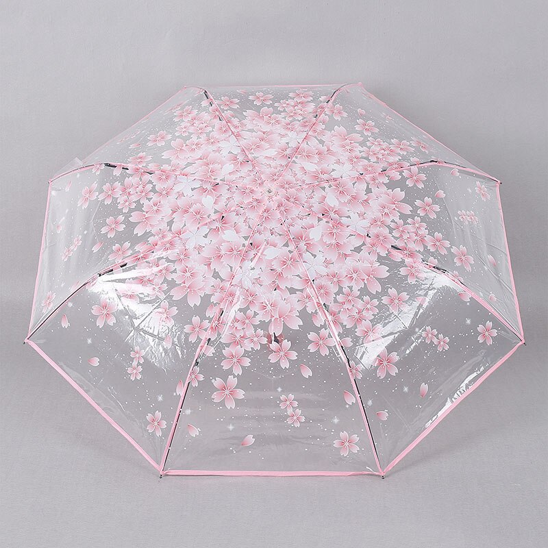 Nyligt kvinder gennemsigtig klar regn parasol foldning romantisk sakura kirsebærblomst paraplyer  te889