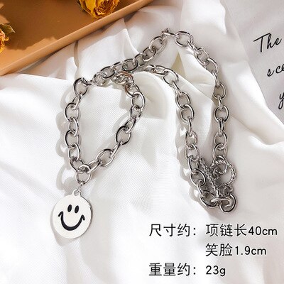 Huanzhi hjerte smil guld sølv farve metal vedhæng legering enkle trendy lange kæde halskæder til kvinder piger fest smykker: D