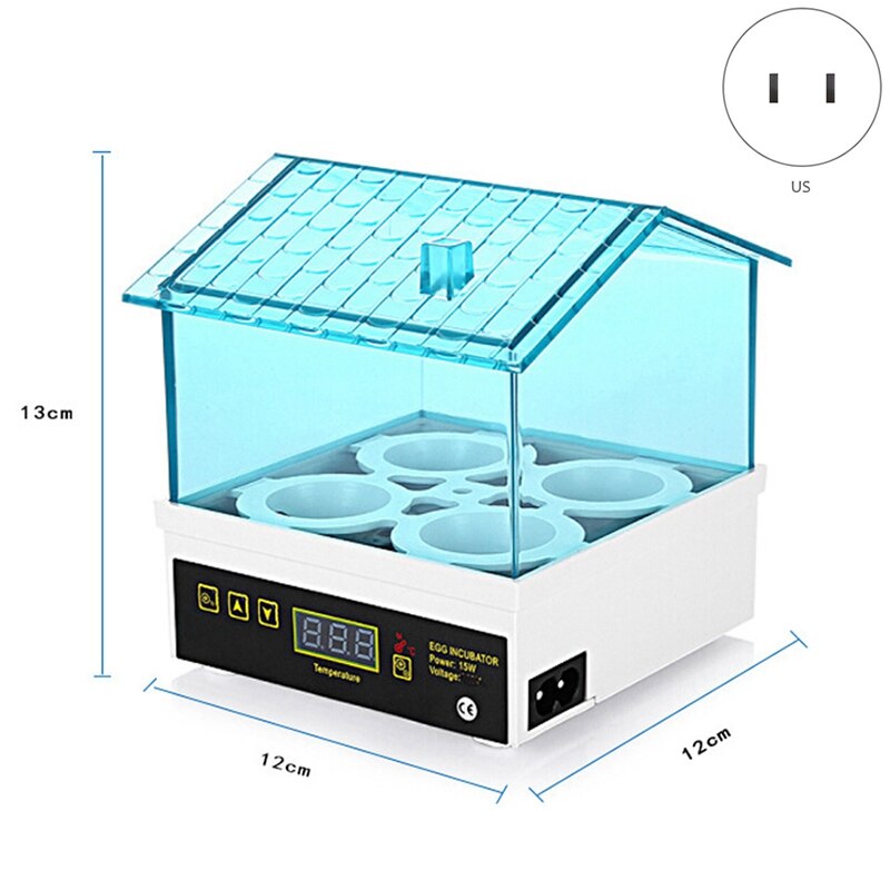 Incubadora de incubadora con enchufe estadounidense, pequeña incubadora con temperatura Digital de 4 huevos